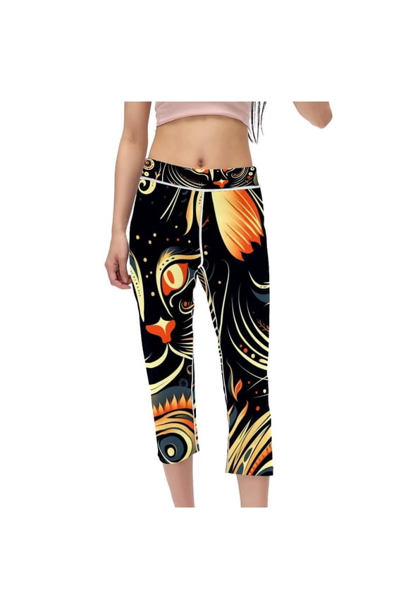 Cat Women Pants High Waist Capris Printed Gym Leggings Compression Leggings for Running Fitness Yoga Non-See-Through