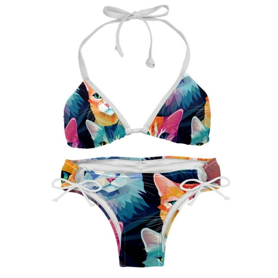 Cat Women's Bikini Set with Detachable Sponge, Adjustable Strap, Two-Pack, Swim Suit, One-Piece Swimsuits, Ideal for Beach and Pool Parties
