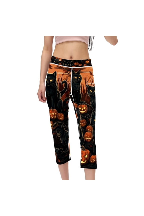 Cat Women's High Waist Capris Yoga Pants Printed Fitness Running Leggings Gym Leggings Non-See Through