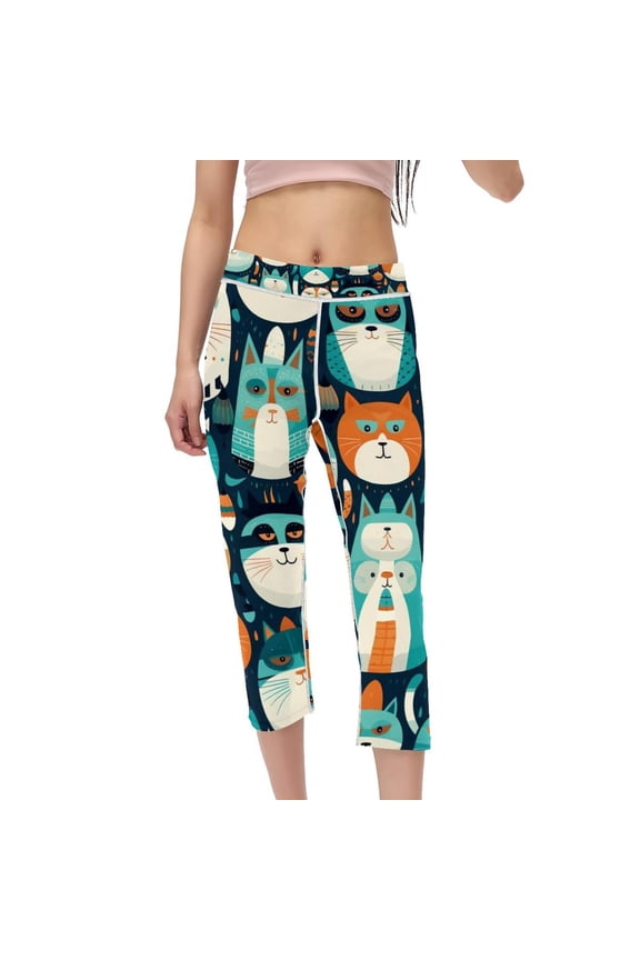 Cat Women's Printed High Waist Capris Gym Leggings - Suitable for Running, Fitness, Yoga - Not See-Through Compression Leggings for Women
