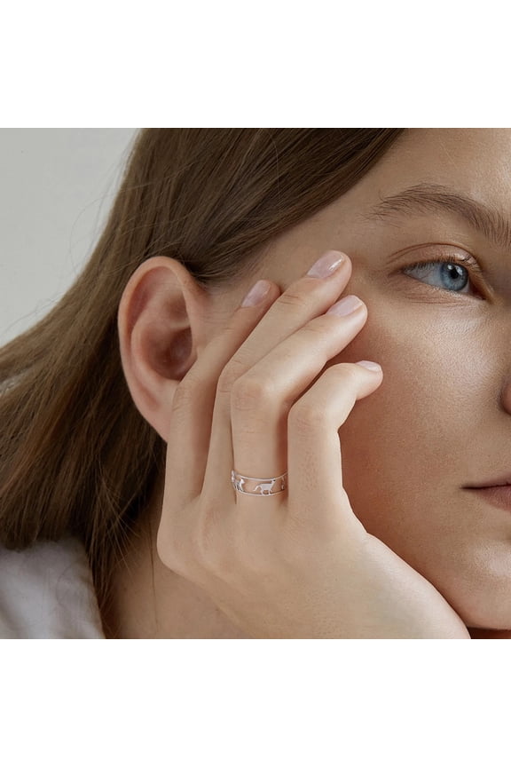 Cat Women's Ring Birthday Mother Day Gift 14K White Gold Animal Cute Kitten Finger Rings Jewelry