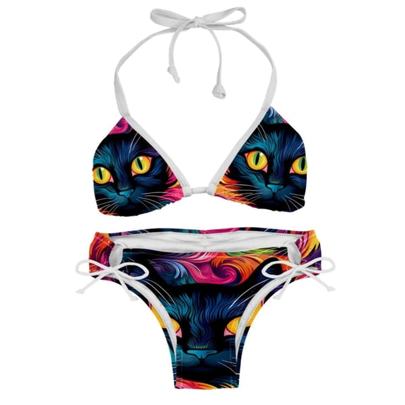 Cat Women's Swimsuit Bikini Set, Detachable Sponge, Adjustable Strap, 2-Pack, Swim Suits