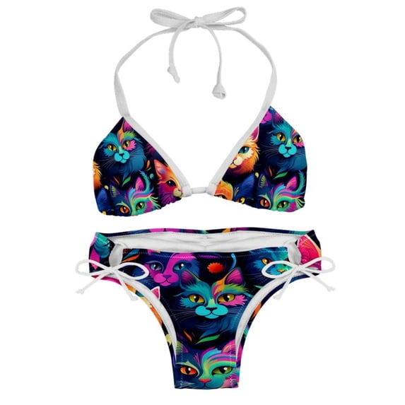 Cat Women's Swimsuit Bikini Set with Detachable Sponge, Adjustable Strap, Two-Pack - Ideal for Beach, Pool, Swim Parties