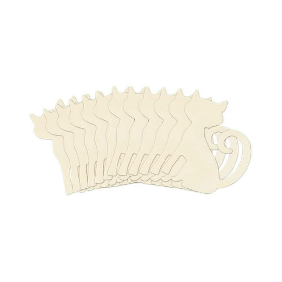 Cat Wood Cutouts - Miniature Shape Natural Unpainted (3 Inches)- Set of 12, Brown (WS224N)
