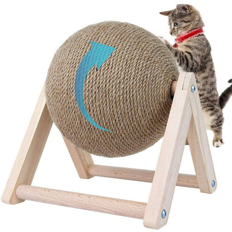 Byepica Cat Wood Scratcher Toy Natural Sisal Scratching Spinning Ball Indoor Interactive Pet Toy for Cats Kittens Size Large W H 22 18 16cm 8.66 7.08