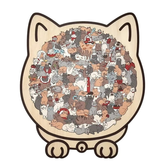 Cat Wooden Puzzle, Colored Cat Shaped Wooden Jigsaw Puzzle,Unique Kitten Jigsaw Puzzles for Adults, Christmas Thanksgiving Gifts for Family Friends Puzzle Lovers Cat Lovers, Cute Home Decor