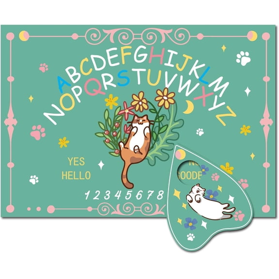 Cat Wooden Spirit Board Pendulum Board Dowsing Divination Kit Pumpkin Green Wood Talking Board Metaphysical Message with Planchette