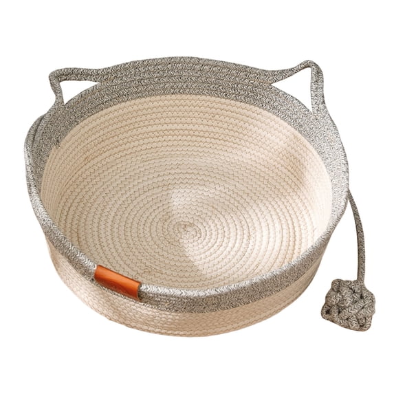 Cat Woven Cat Bed Rope Weaving Pet Handwoven Breathable Durable Natural Rattan Cats Sleeping With Toy Tail For Small&Large Cat & Dog Camera Pet Feeder for outside Pole Mount Pet Feeders for Outdoors