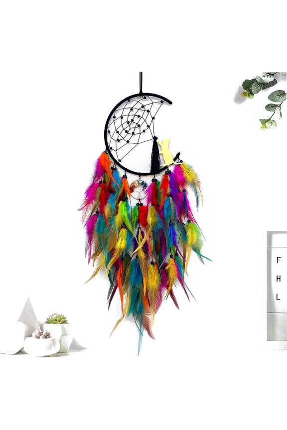 Cat Woven Net/Web with Feather Pendant Decoration Tree with Iron Finding Hanging Decorations Colorful 730mm