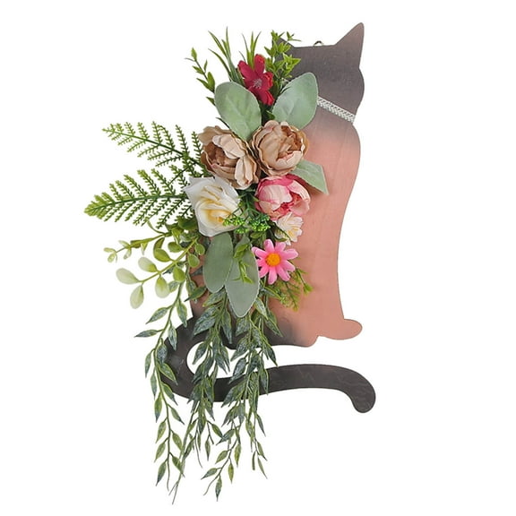 Cat Wreath with Flowers Halloween Decor Plastic with Lights