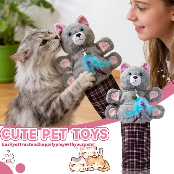 Cat Wrestling Glove, Interactive Hand Mitt Toy with Interchangeable Feather Bell, Durable Protective Sleeve & Catnip, Safe & Fun Play for Cats to Relieve Boredom