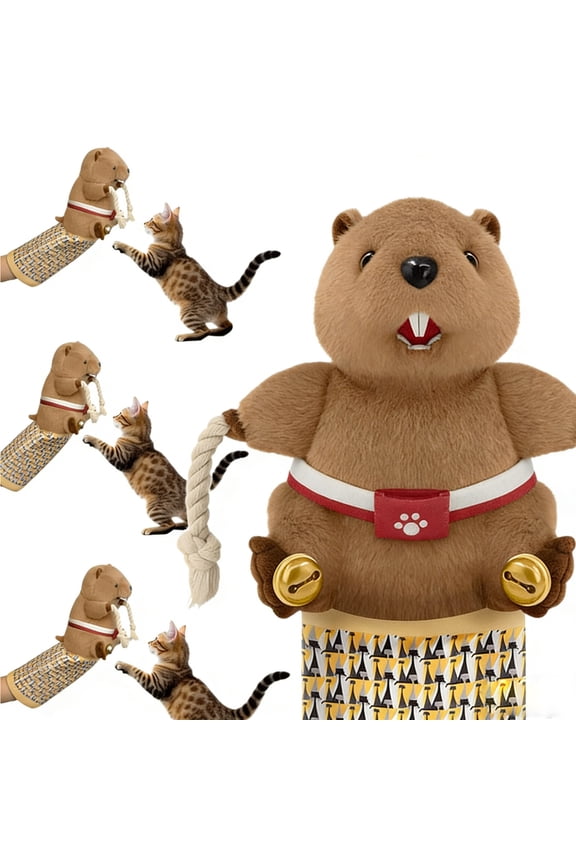 Cat Wrestling Gloves​ Brown Plush Cat Wand Toy White Dangling Rope Interactive Cat Play Indoor Pet Exercise, Home Pet Entertainment