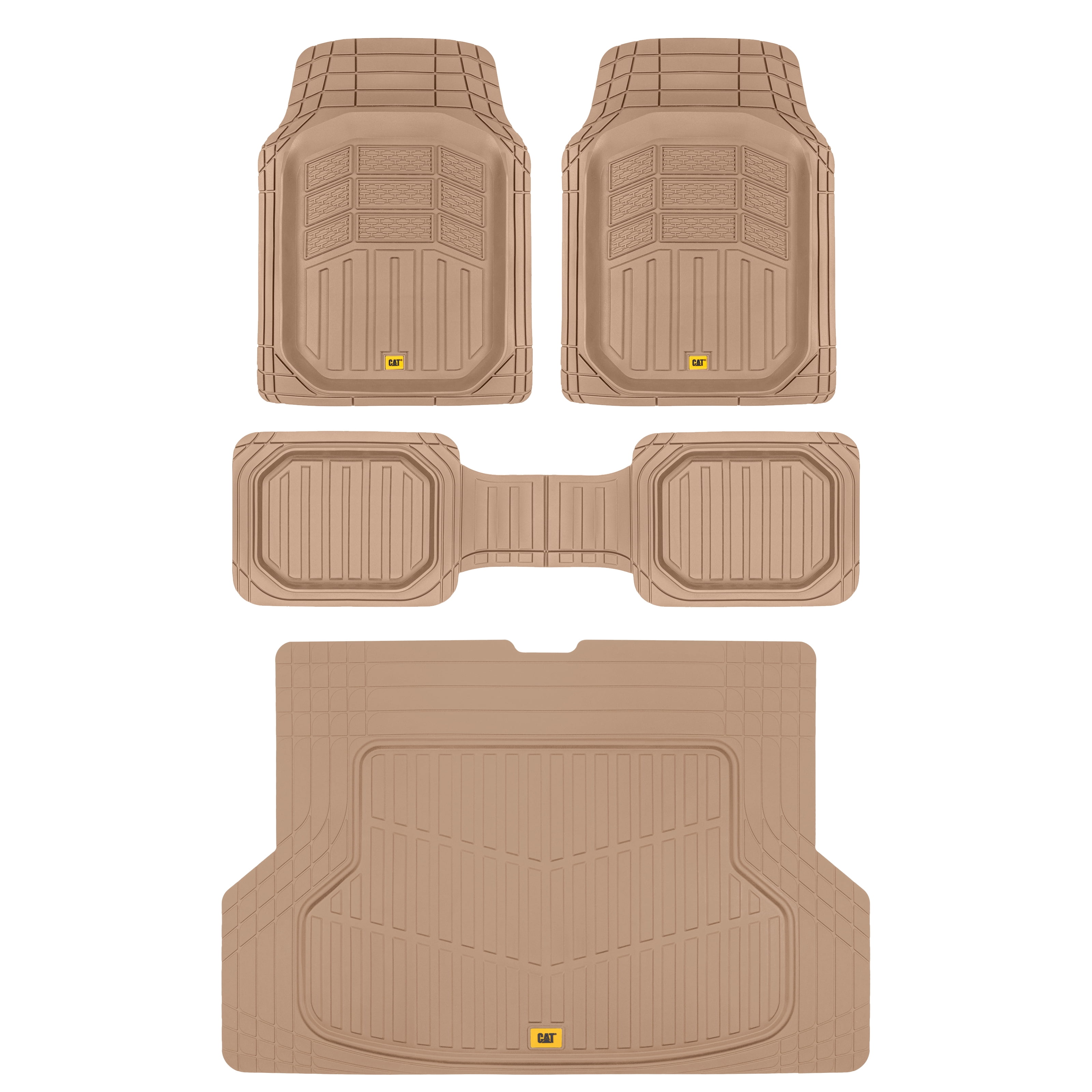 Cat® XL Series Heavy-Duty Rubber Floor Mats & Cargo Trunk Liner for Car SUV Van Sedan, Beige
