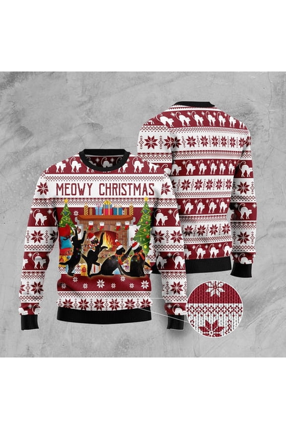 Cat Xmas Sweater, Black Cat Christmas Dancing 3D Christmas Sweater, Sweater Xmas