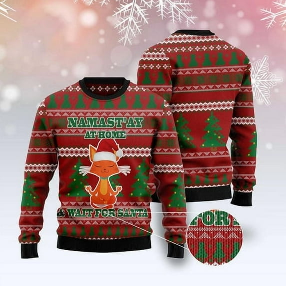 Cat Xmas Sweater, Cat Yoga 3D Christmas Sweater, Sweater Xmas