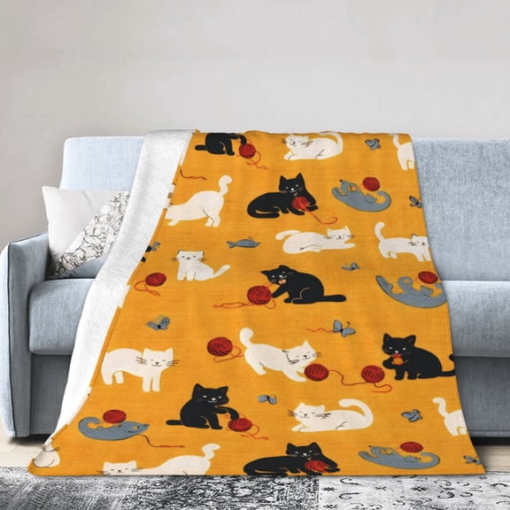 Cat Yarn Pattern Blanket Gift Throw Blanket Cozy Soft Home Decor Cute Kitten Cartoon Design Gift for Cat Lovers Adults 50x40