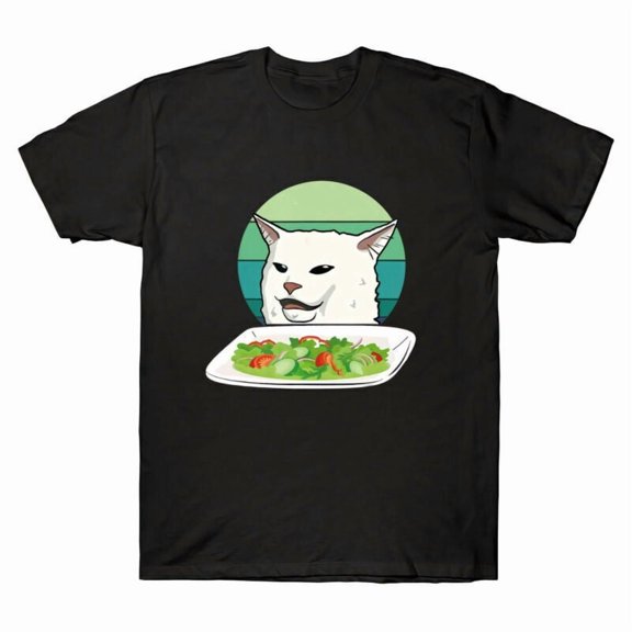 Cat Yelling T-shirt Angry Table Black At Women Funny At Dinner Meme Confused