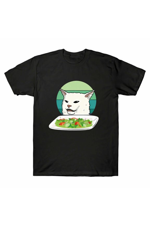Cat Yelling T-shirt Angry Table Black At Women Funny At Dinner Meme Confused