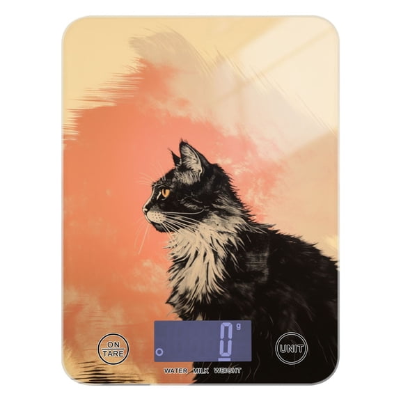 Cat Yellow Food Scale Digital Kitchen Scale Waterproof Tempered Glass Tare Function 11 lb for Baking Cooking Meal Prep
