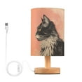 thumbnail image 1 of Cat Yellow Table Lamp USB Bedside Desk Nightstand Lamp Printed Gifts Small Lamp Wood Base for Bedroom Living Room Kids Room College Dorm, 1 of 7