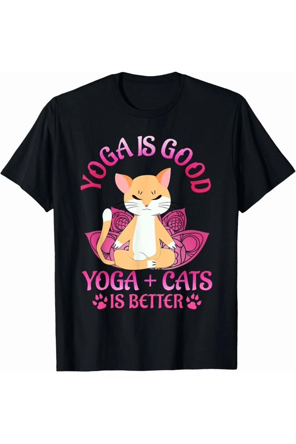 Cat Yoga Class Womens Workout Yogi Meditation Fun Unisex T-Shirt , up to Size 5XL