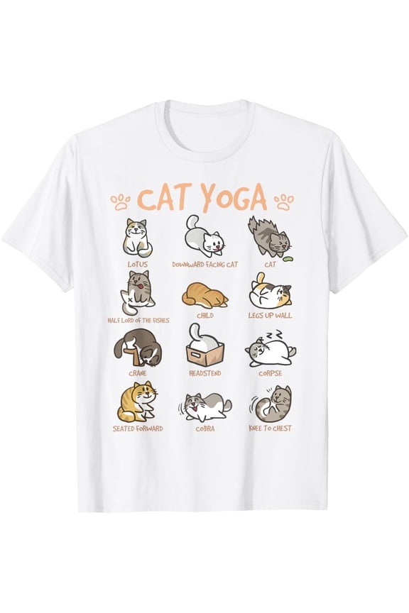 Cat Yoga Poses Cats Practicing Mindfulness Meditation Kitten T-ShirtMen's and women's pure cotton short-sleeved shirts