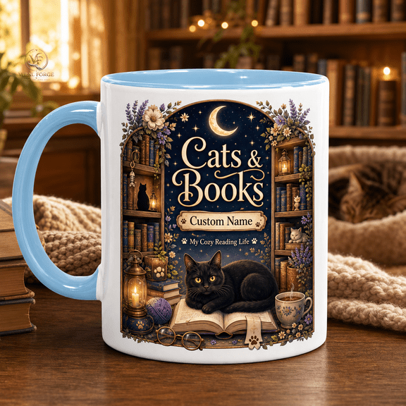 Cat and Books Mug Personalized Cozy Reading Coffee Mug for Book Lovers
