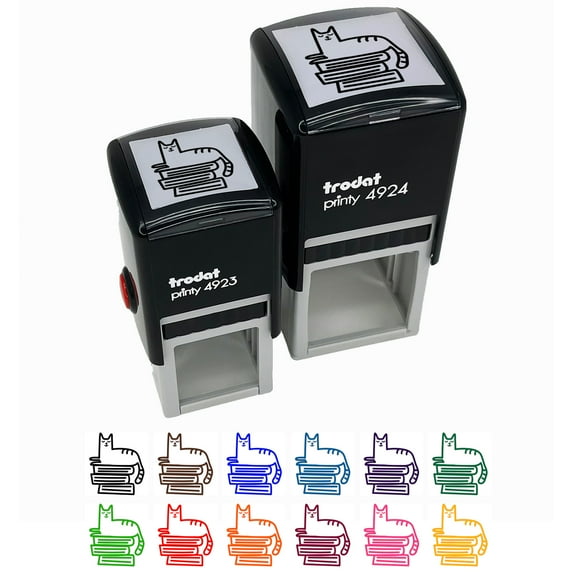 Cat and Books Reading Doodle Self-Inking Rubber Stamp Ink Stamper - Sky Blue Ink - Small 1 Inch