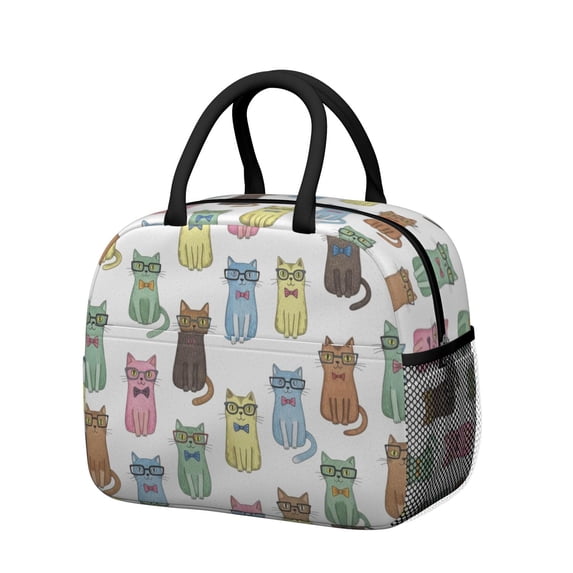 Cat and Bowtie White Pattern Insulated Leakproof Lunch Box for Work, Lunch Bag for Women Men, Loncheras Para Mujer for Beach Travel Picnic Camping