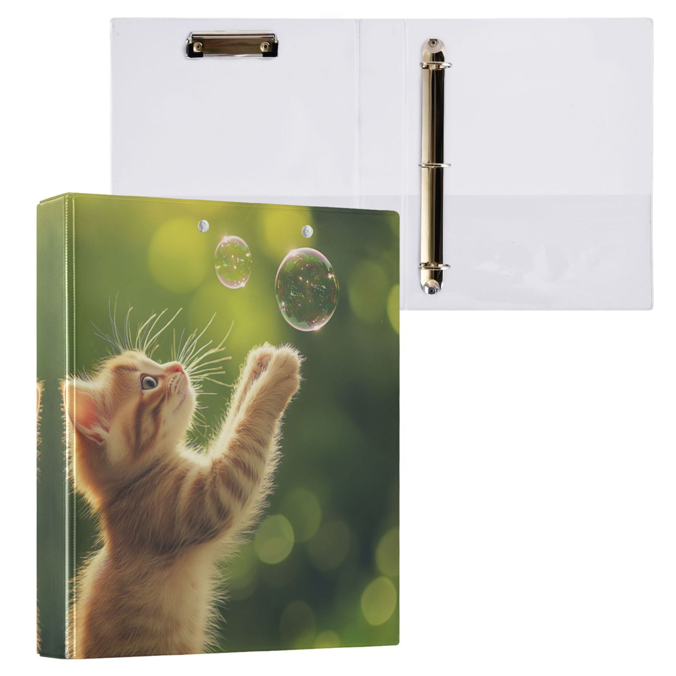 Cat and Bubbles 3 Ring Hardcover Binders 1.5in Round Rings for Letter ...