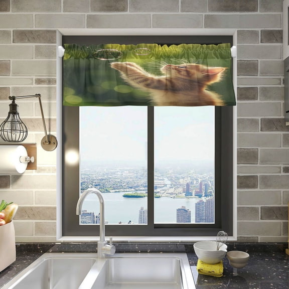 Cat and Bubbles Curtain Valances Window Treatment Rod Pocket Drape Valance 54" X 18" for Kitchen Living Room Bedroom