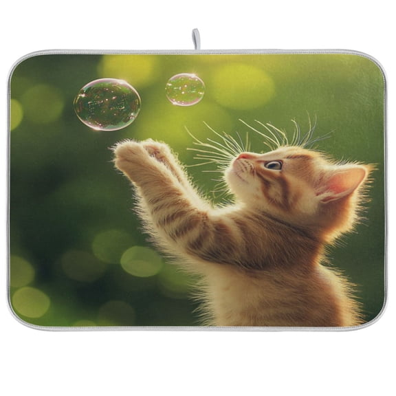 Cat and Bubbles Dish Drying Mat Kitchen Mats Microfiber Counter Absorbent Dish Pad Drainer Rack