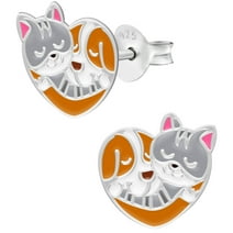 Cat and Dog 925 Sterling Silver Stud Earrings