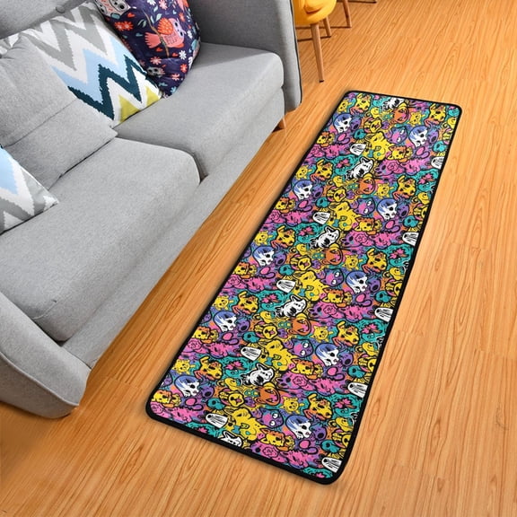 Cat and Dog Graffiti Hallway Runner Rug 2'X6' Non-Slip Washable Carpet Runner Kitchen Entryway Laundry Bedroom