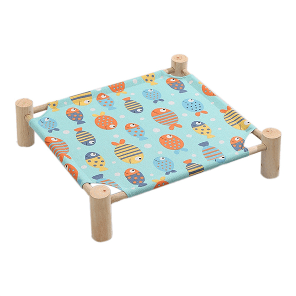 Cat and Dog Hammock Bed Wooden Elevated Cooling Detachable Portable Indoor Outdoor Pet Suitable H