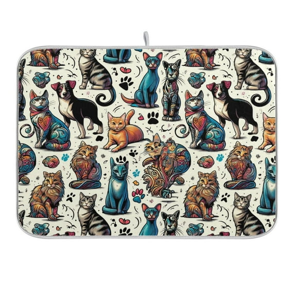 Cat and Dog Paw Dish Drying Mat 16x18 Absorbent Microfiber Draining Rack Pad for Kitchen Counter Sink