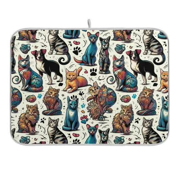 Cat and Dog Paw Dish Drying Mat 16x18 Absorbent Microfiber Draining Rack Pad for Kitchen Counter Sink