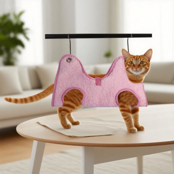 Cat and Dog Restraint Grooming Sling Foldable Pet Relaxation Hammock Harness for Nail Trimming Bathing and Grooming(Pink,L)