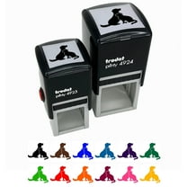 Cat and Dog Sitting Together Pet Self-Inking Rubber Stamp Ink Stamper - Black Ink - Small 1 Inch
