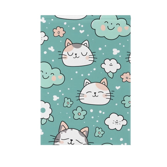 Cat and Flower Clouds Garden Flag House Banner 12" x 18" Double Sided Outdoor Yard Decoration