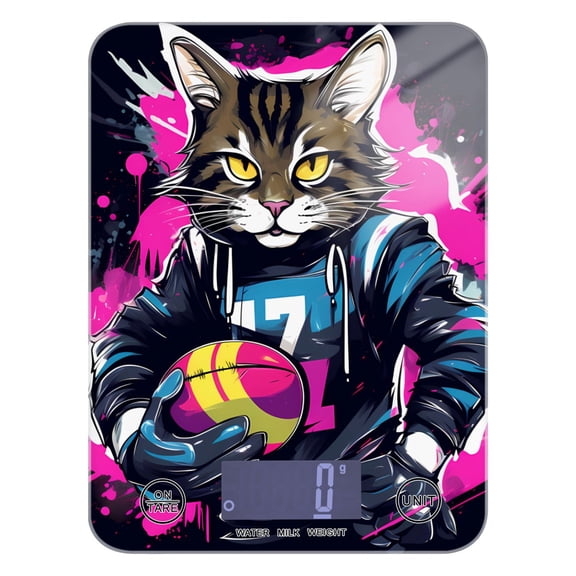 Cat and Football Food Scale Digital Kitchen Scale Waterproof Tempered Glass Tare Function 11 lb for Baking Cooking Meal Prep