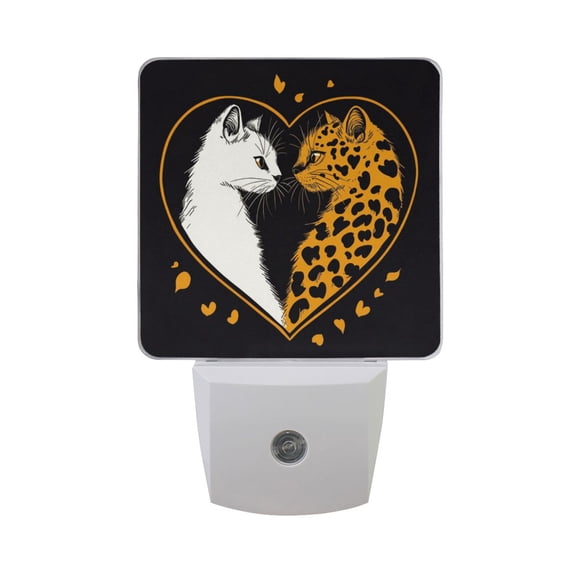 Cat and Leopard Fall in Love Valentine LED Night Light with Smart Sensor Plug Into Wall Dusk to Dawn 2 packs