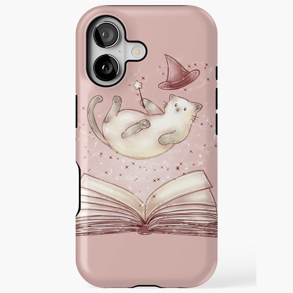 Cat and Magic Spell Book Witchy Compatible Phone Case for iPhone 11–17 Pro Max