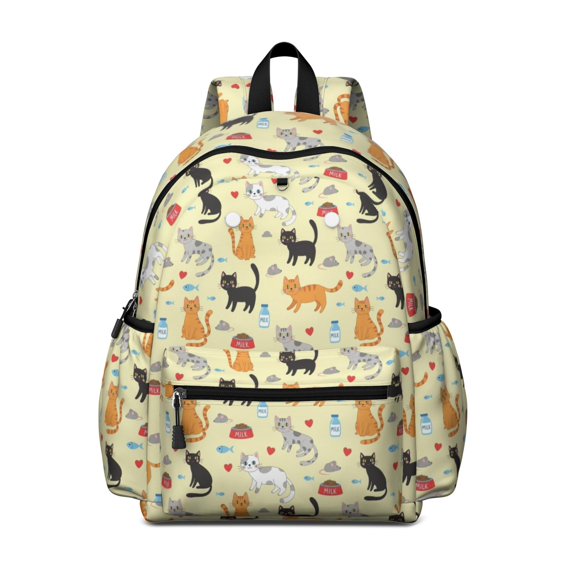 Cat and Milk Yellow Pattern Cute School Backpack with Padded Back and Adjustable Shoulder Straps 13.4"x11"x4.7"