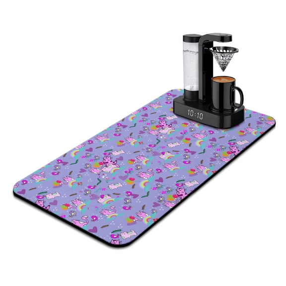 Cat and Moon Artwork Coffee Bar Mat - Minimalist Cat Design Absorbent Non-Slip Mat for Coffee Bars
