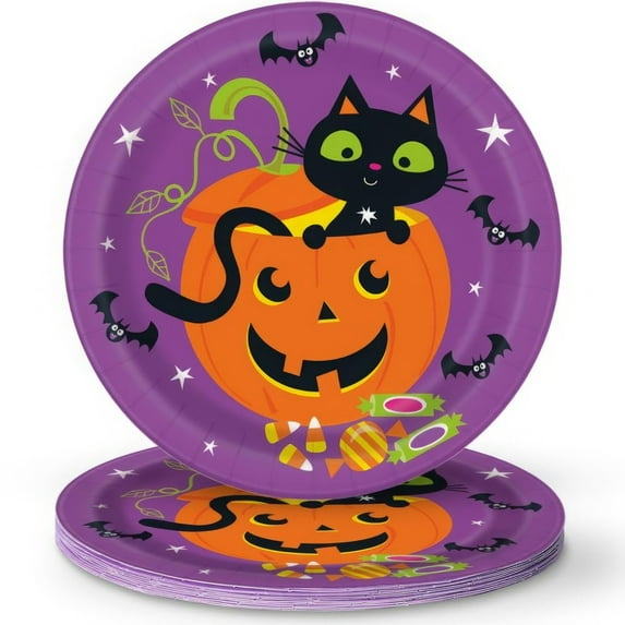Cat and Pumpkin Halloween 8 Ct Dinner Luncheon 9" Plates