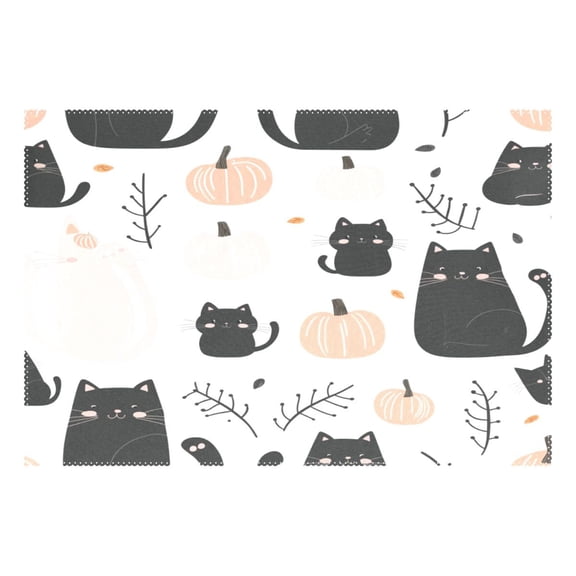 Cat and Pumpkin Pattern 12x18in Heat-Resistant Non-Slip Place Mat, Durable and Wrinkle-Resistant