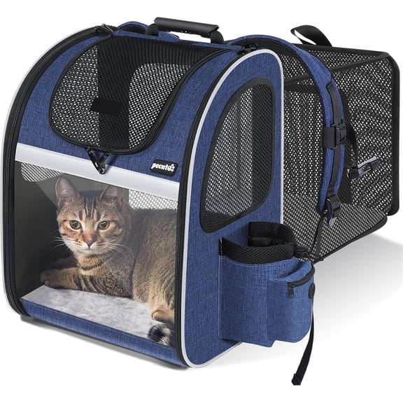 Cat and Small Dog Backpack Carrier with Expandable Mesh and Acrylic Window, Holds Up to 17 Lbs