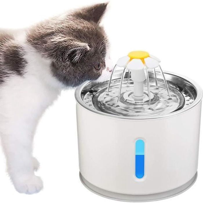 Cat and Small Dog Water Fountain, Silent Cat Water Dispenser with Stainless Steel Tray, Automatic Filter, and LED Night Light