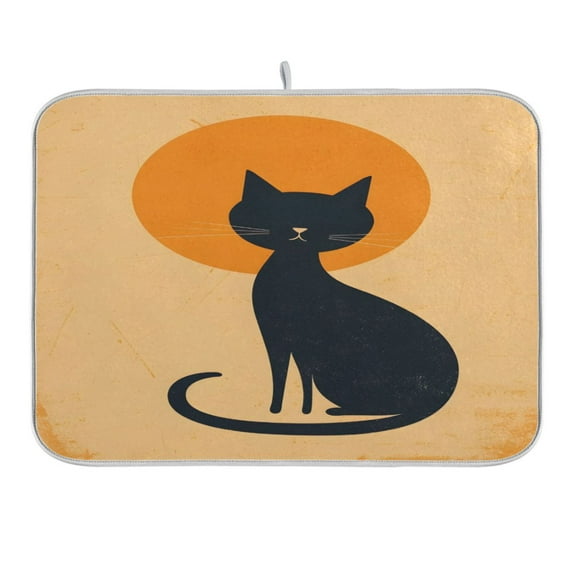 Cat and Sun Dish Drying Mat 16x18 Absorbent Microfiber Draining Rack Pad for Kitchen Counter Sink
